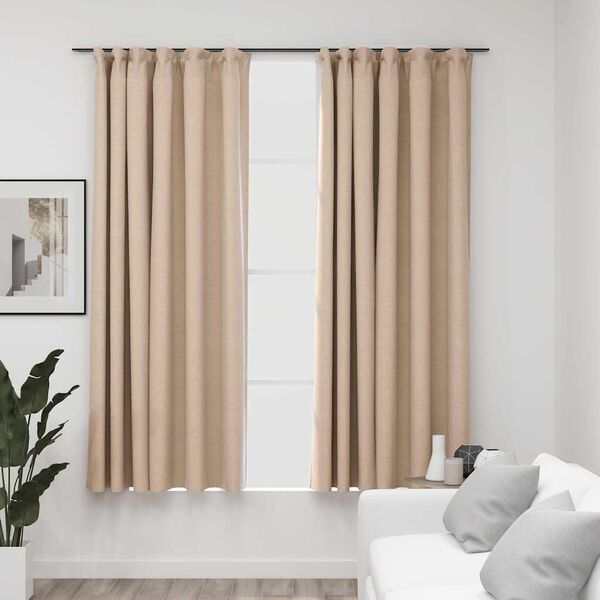 vidaXL Cortinas opacas aspeto linho c/ ganchos 2 pcs 140x175 cm bege