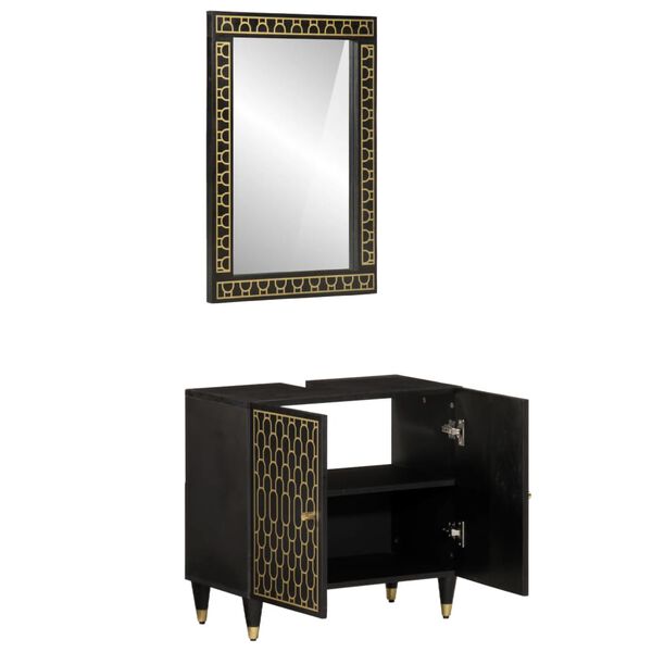 vidaXL 2 pcs conj. móveis p/ casa de banho madeira mangueira maciça