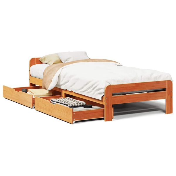 vidaXL Cama sem colch&atilde;o 75x190 cm madeira de pinho maci&ccedil;a castanho-mel