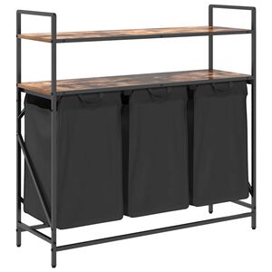 vidaXL Cesto de roupa suja com 3 compartimentos e prateleiras, cor carvalho defumado