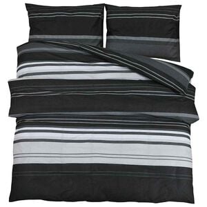 vidaXL 155 x 220 cm + 80 x 80 cm 100% Cotton Black Stripes