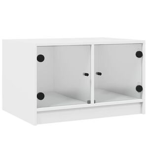 vidaXL Mesa de centro c/ portas de vidro 68x50x42 cm branco