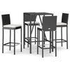 vidaXL 5 pcs conjunto de bar p/ jardim c/ almofad&otilde;es vime PE preto