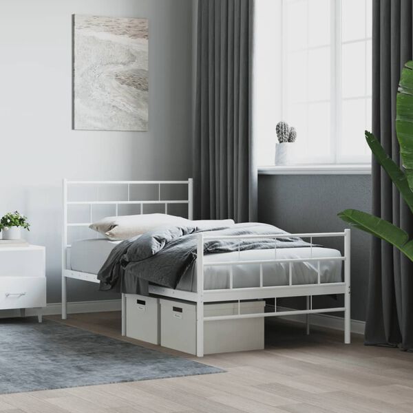 vidaXL Estrutura de cama com cabeceira e p&eacute;s 90x200 cm metal branco