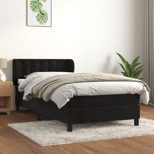 vidaXL Cama com molas/colch&atilde;o 80x200 cm veludo preto