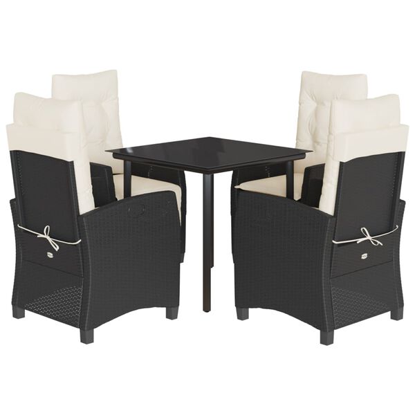 vidaXL 5 pcs conjunto de jantar p/ jardim c/ almofad&otilde;es vime PE preto