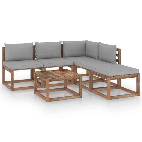 vidaxL 6 pcs conjunto lounge de paletes c/ almofad&otilde;es pinho impregnado