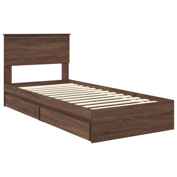 vidaXL Cama com Armazenamento com gaveta Carvalho Marrom 90 x 200 cm