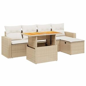 vidaXL 6 pcs conjunto de sof&aacute;s p/ jardim com almofad&otilde;es vime PE bege