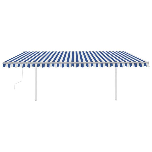 vidaXL Toldo retr&aacute;til autom&aacute;tico com postes 5x3,5 m azul e branco
