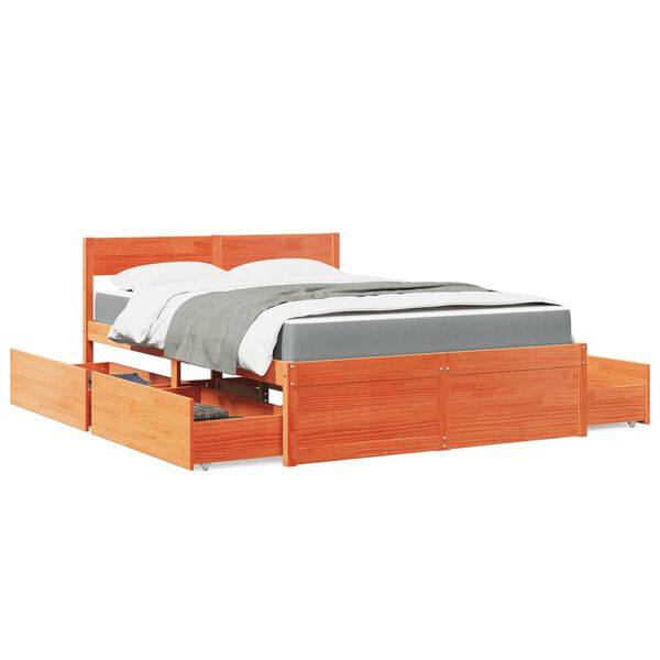 vidaXL Cama com gavetas e colch&atilde;o 120x190 cm pinho maci&ccedil;o castanho-mel