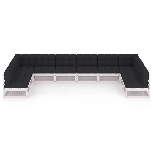 vidaXL 10 pcs conj. lounge de jardim c/ almofad&otilde;es pinho maci&ccedil;o branco