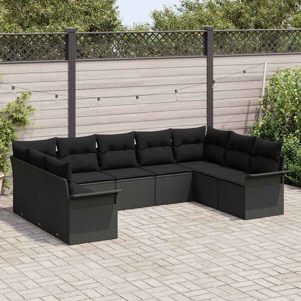 vidaXL Conjunto de Sof&aacute; de Jardim com almofada Preto vime PE