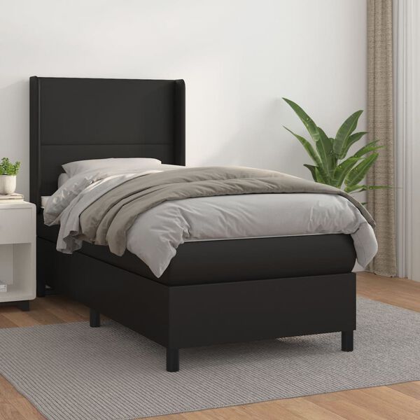 vidaXL Cama com molas/colch&atilde;o 80x200 cm couro artificial preto