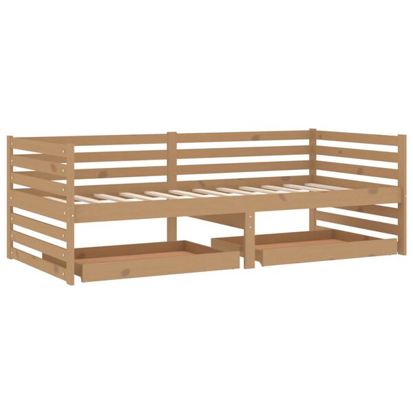 vidaXL Sof&aacute;-cama com gavetas 90x200 cm pinho maci&ccedil;o castanho mel