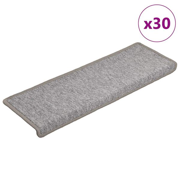 vidaXL Tapetes de escada 30 pe&ccedil;as 65x21x4 cm cinza claro com borda retangular