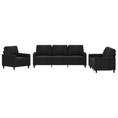 vidaXL 3 pcs conjunto de sofás com almofadões veludo preto