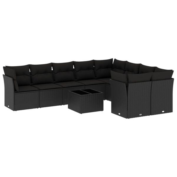 vidaXL 10 pcs conjunto sof&aacute;s de jardim c/ almofad&otilde;es vime PE preto