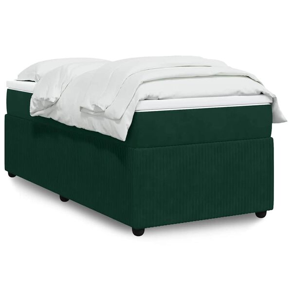 vidaXL Cama com molas/colch&atilde;o 100x200 cm veludo verde-escuro