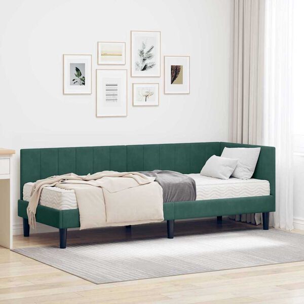 vidaXL Estrutura de Cama de Canto com Colch&atilde;o 2 pcs Verde Veludo