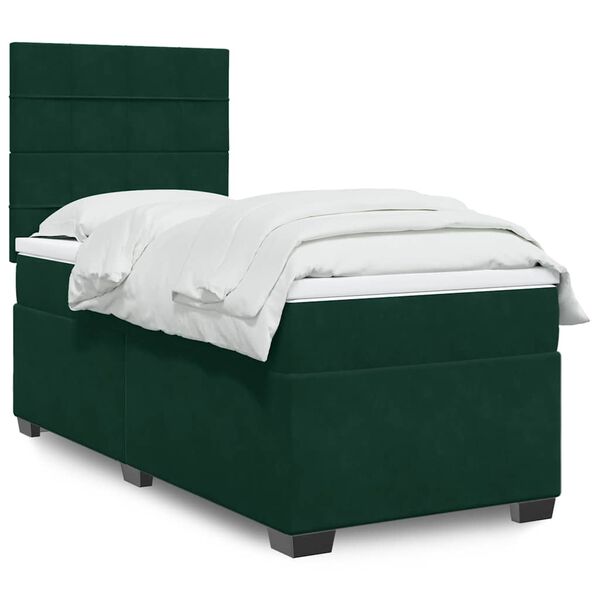 vidaXL Cama com molas/colch&atilde;o 100x200 cm veludo verde-escuro