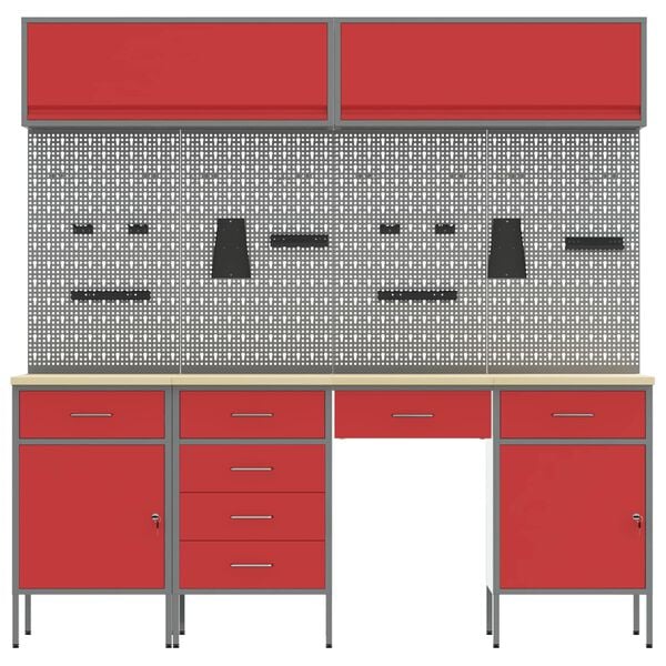 vidaXL Arm&aacute;rio de Trabalho 10 pcs Vermelho Madeira de Engenharia e A&ccedil;o