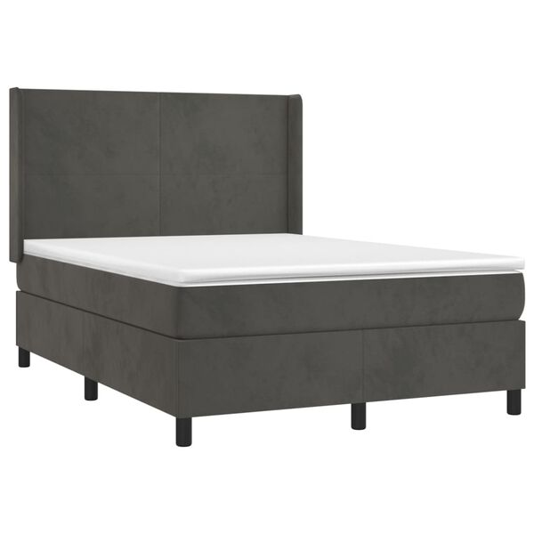 vidaXL Cama com molas/colch&atilde;o 140x200 cm veludo cinzento-escuro