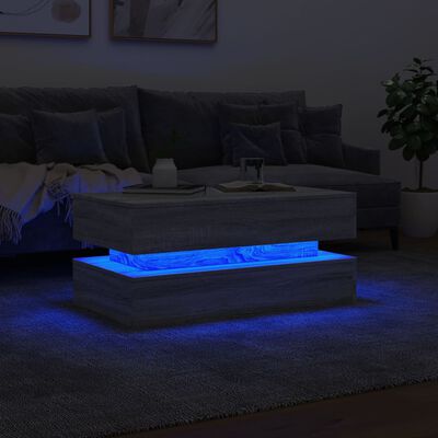 vidaXL Mesa de centro com luzes LED 90x50x40 cm cinzento sonoma