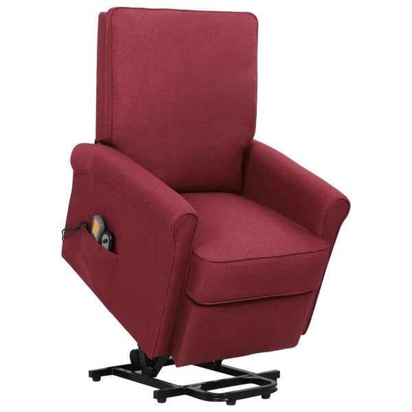 vidaXL Poltrona elevatória de massagens tecido vermelho tinto