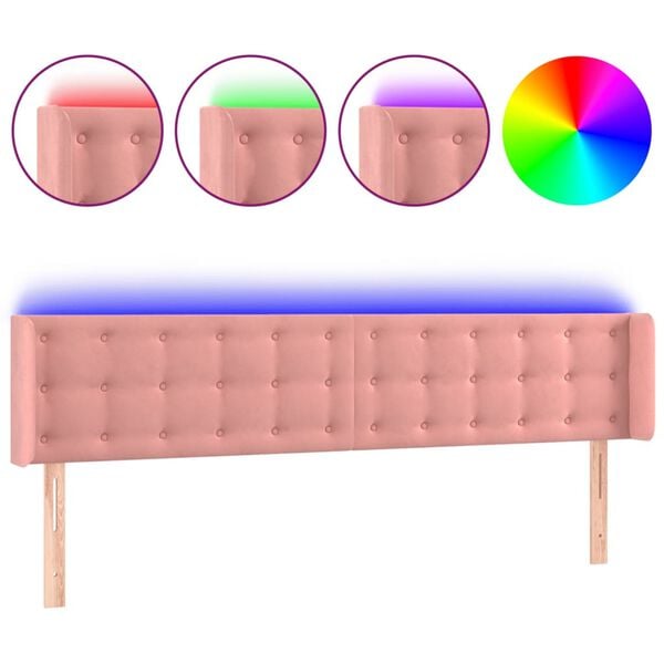 vidaXL Cabeceira de cama c/ luzes LED veludo 203x16x78/88 cm rosa