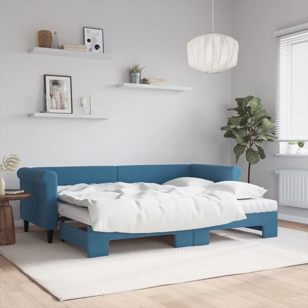 vidaXL Sofá-cama com gavetão e colchões 80x200 cm veludo azul