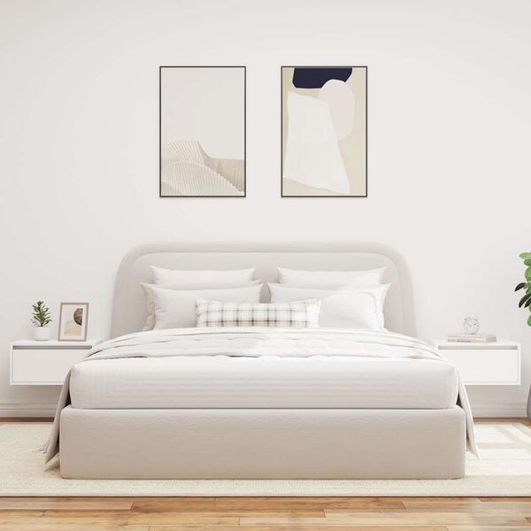 vidaXL Mesas de cabeceira de parede com luzes LED 2 pcs branco