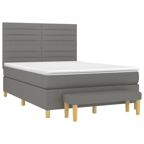 vidaXL Cama com molas/colch&atilde;o 140x190 cm tecido cinzento-escuro