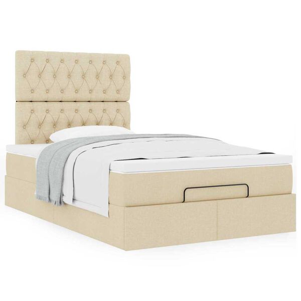 vidaXL Estrutura de cama otomana com colch&atilde;o 120x190 cm tecido creme