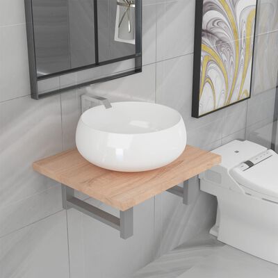 vidaXL Conjunto de móveis de casa banho 2 peças cerâmica cor carvalho