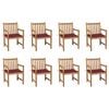 vidaXL Cadeiras de jardim almofad&otilde;es vermelho tinto 8 pcs teca maci&ccedil;a