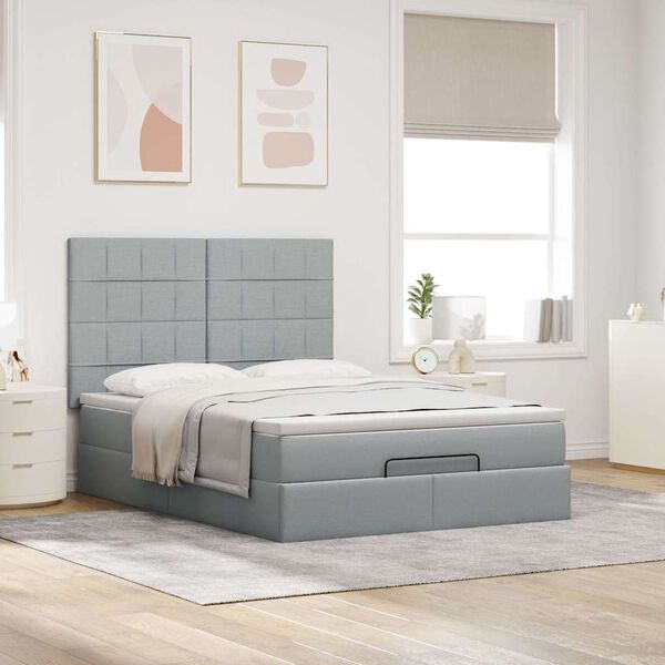 vidaXL Estrutura cama otomana colch&atilde;o 140x200cm tecido cinzento claro