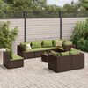 vidaXL 9 pcs conjunto lounge de jardim c/ almofad&otilde;es vime PE castanho