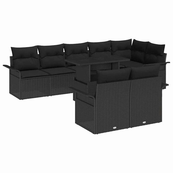 vidaXL Conjunto de Sof&aacute; de Jardim 9 pcs Preto Rattan Sint&eacute;tico