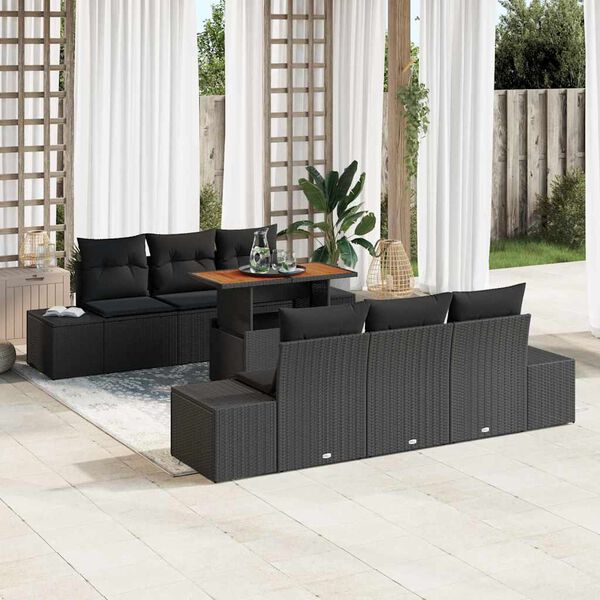 vidaXL Conjunto de Sof&aacute; de Jardim 7 pcs Preto Rattan Sint&eacute;tico