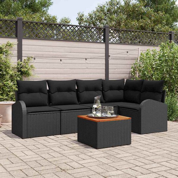 vidaXL Conjunto de Sof&aacute; de Jardim com almofada 6 pcs Preto vime PE