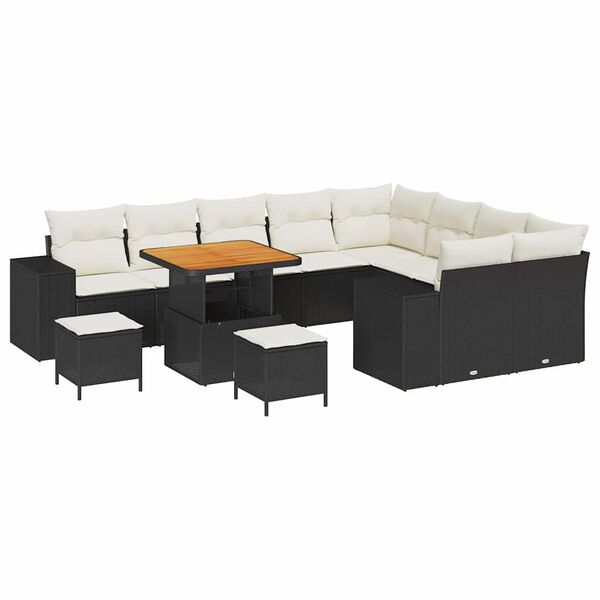 vidaXL Conjunto de Sof&aacute; de Jardim com almofada 12 pcs Preto e Creme