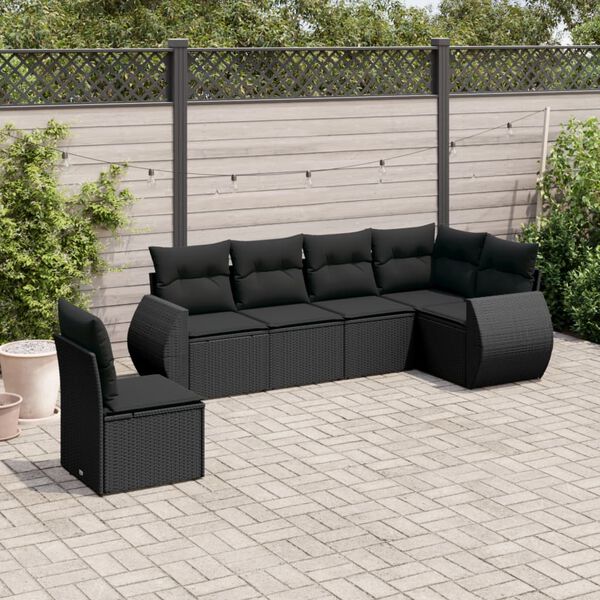 vidaXL 6 pcs conjunto sof&aacute;s de jardim c/ almofad&otilde;es vime PE preto