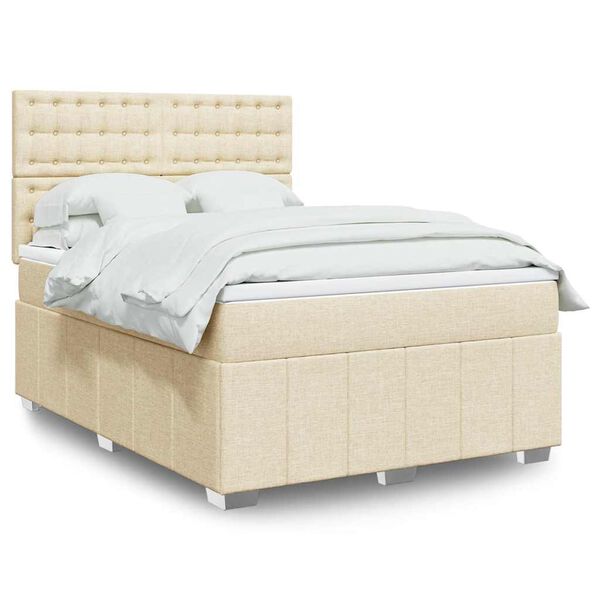 vidaXL Cama com molas/colch&atilde;o 140x190 cm tecido cor creme