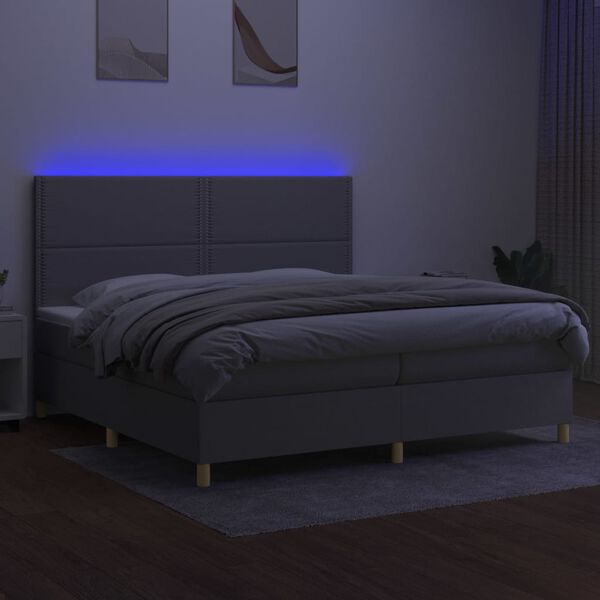 vidaXL Cama box spring c/ colchão e LED 200x200 cm tecido cinza-claro