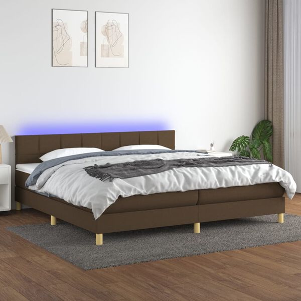 vidaXL Cama box spring c/ colch&atilde;o/LED 200x200cm tecido castanho-escuro