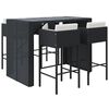 vidaXL 5 pcs conjunto de bar p/ jardim c/ almofad&otilde;es vime PE preto