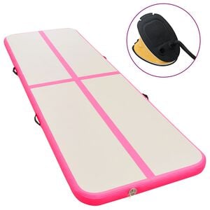 vidaXL Colch&atilde;o de gin&aacute;stica insufl&aacute;vel c/ bomba 300x100x10 cm PVC rosa