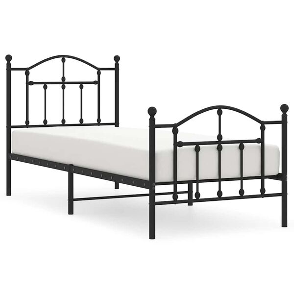 vidaXL Estrutura de cama com cabeceira e p&eacute;s 90x190 cm metal preto