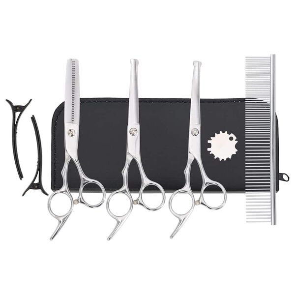 vidaXL 7 pcs conjunto de tesouras de tosquia para c&atilde;es a&ccedil;o inoxid&aacute;vel